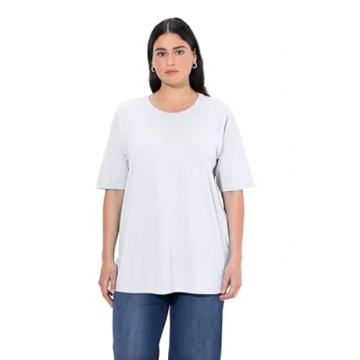 Bild av Ulla Popken damer stora storlekar överdimensionerade plus size t shirt, rund hals, avslappnad, halvärm snövit 66+ 486910200 66+, Snövit, 66/68 SE