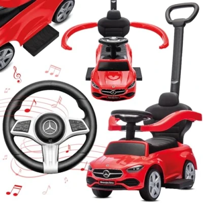 Bild av sun baby Första Bil Mercedes C Class, Sparkbil från 12 månader, högt ryggstöd, ljudratt, utdragbara fotstöd, förvaringsfack (Röd)