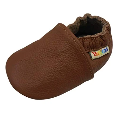 Bild av YALION Krypsko babysko lära gå sko pojkar flickor baby mjukt flexibelt läder med mockasiner mocka sulor elastiska ankelskor, BRUN, 20/21 EU