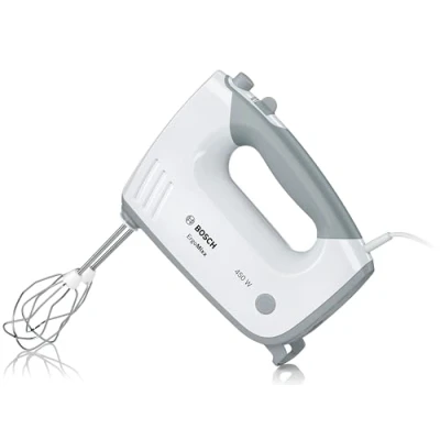 Bild av Bosch Elvisp Styline 500 Watt Vit 5 hastigheter Ergonomiskt handtag Lätt och enkel att hantera Stark motor Sladdlängd 1,4 m Diskmaskinssäkra vispar degkrokar MFQ36400