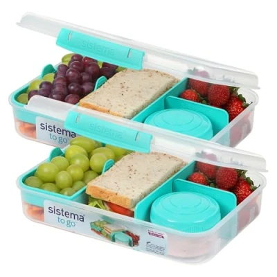 Bild av Sistema TO GO Bento Box Create 1,48 L Skollunchlådor med fack och mellanmålspanna BPA fri 2 stycken Minty Teal
