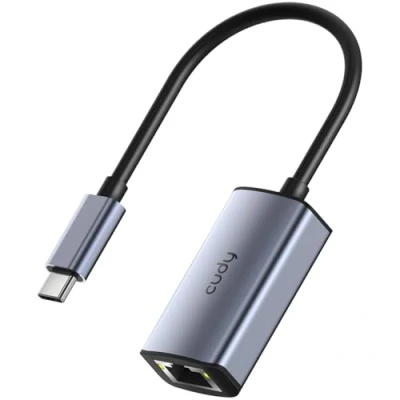 Bild av Cudy USB C till Ethernet adapter, gigabit trådbunden nätverksadapter, aluminium RJ45 1000 Mbps Thunderbolt LAN kompatibel med MacBook, iPhone 15/16, ångdäck, omkopplare