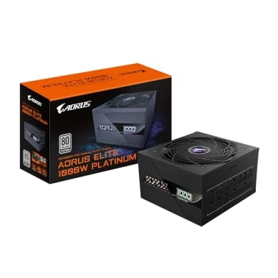 Bild av GIGABYTE AORUS Elite P1000W Ice Power PCIe 5.0, 80 Plus Platinum, helt modulär design, 120 mm fläkt, kompatibel med ATX 3.0, EU kontakt