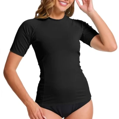 Bild av MEETWEE Dam anti UV Rashguard UPF 50+ T shirt snabbtorkande simning surfing tröjor, svart, L