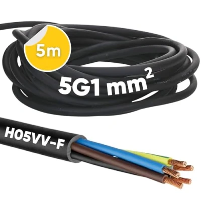 Bild av 5 meter Kalitec H05VV F slangledning x 1 mm² I strömkabel G1 mm2 med skyddsledare PVC kabel för inomhusbruk elkabel svart lampkabel flexibel enhetskabel ledare