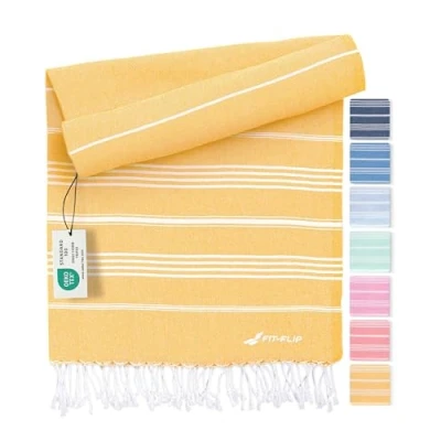 Bild av hamam handduk fouta strandhandduk XXL av 100 % återvunnen bomull snabbtorkande strandlakan, fouta, turkisk peshtemal perfekt som bastuhandduk och sarong Honungsgul 100x200cm Sultan