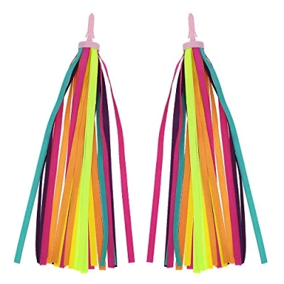 Bild av MUCHEN SHOP barn scoter streamers, 2 pack färgade cykel tofs styre band för baby flicka pojke cykeltillbehör 27 cm röd gul rosa blå blandad