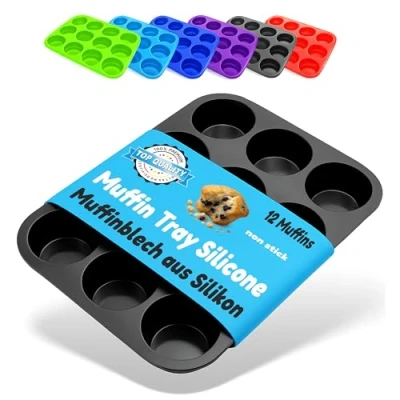 Bild av Belmalia Muffinsform i Silikon med 12 Hål Non Stick Cupcake Formar för Bakning Idealisk Present till Bagare Hemmatlagning Tillbehör Svart