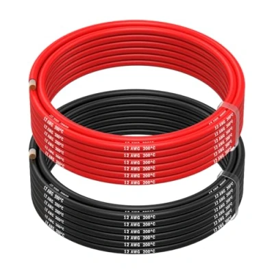 Bild av MMOBIEL 16 AWG Elektrisk Silikonkabel Förtennad Kopparkabel 2 Separata Kabeln Röd &amp; Svart Varje 5m / 16.4ft för RC, Drönare, 3D Skrivare, Batterier, Högtalarkablar, Led Strips (12 AWG, 5m)