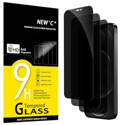 Bild av NEW&#039;C 3 Pack, Privacy skärmskydd i glas för iPhone 12 Pro Max (6,7 Tum), balanserad 35 graders sekretessvinkel med ögonskydd, Ultra hållbar 9H hårdhet, bubbelfri