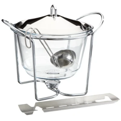 Bild av APS Feuerzangenbowle set, sockertång, eldtång, punschskål, glasskål, lock i rostfritt stål, högglanspolerat, tekannavärmare, förkromad, stekspade, för ca. 4 liter vätska, 24 x 32 cm, 28 cm höjd