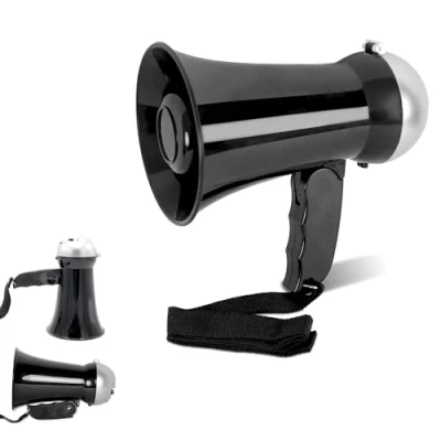 Bild av Mini Megafon Voice Carrier 10 W Högtalare och sirenfunktion Justerbar volym Fungerar med 6 AA batterier 17 CM Svart