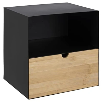 Bild av AC design möbler Jeppe nattduksbord, H: 30 x B: D: 25 cm, svart, metall/bambu, 1 st.