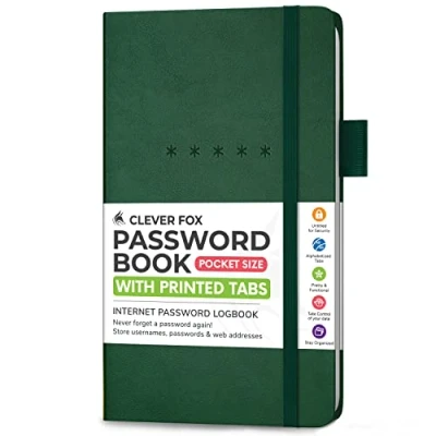 Bild av Clever Fox Password Book alfabetiserad internetadress och lösenordsorganisatör dator webbplats lösenordshållare anteckningsbok logga in lösenordsdagbok ficka, 9,5 x 16 cm, inbunden