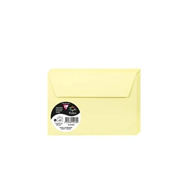 Bild av Clairefontaine 5456C förpackning med 20 självhäftande kuvert C6 format 11,4 x 16,2 cm 120 g/m² kanariefärger inbjudan evenemang och korrespondens pollensortiment premium slätt papper