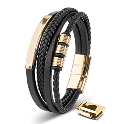 Bild av SERASAR Läderarmband för Män 17cm Flätat Guld Armband Pojkarmband Hanarmband Smyckepresentidé Jubileumspresenter Present till Make, Pojkvän, Vänner