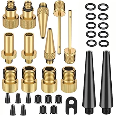 Bild av Willkommen 35 st cykelpumpsadapter Schrader ventil, presta Dunlop/Woods däckventiladapter, cykeldäckpumpadapter (AV DV SV) med kulpump/luftpump/kompressoradapter däckventillock