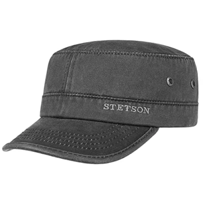 Bild av Stetson Datto Armycap herr vattenavvisande bomullskeps sommar/vinter armémössa med solskydd UV 40+ tvättat läderutseende (Oilskin) Urbancap keps svart L (5859 cm), svart, 58/59 cm
