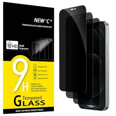 Bild av NEW&#039;C 3 Pack, Privacy skärmskydd i glas för iPhone 12 Pro Max (6,7 Tum), förbättrad 28 graders sekretessvinkel, ultrahållbar 9H hårdhet, bubbelfri