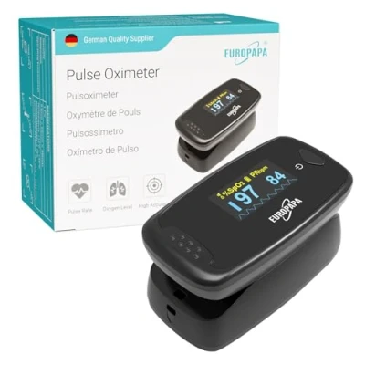 Bild av EUROPAPA pulsoximeter, fingerpulsoximeter, oximeter idealisk för att snabbt mäta syremättnad (SpO2) enkel pulsmätare vuxna OLED skärm (svart)