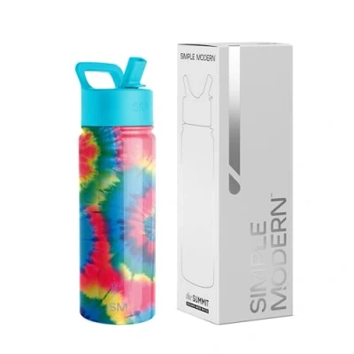 Bild av Simple Modern vattenflaska för barn med sugrör Isolerat rostfritt stål återanvändbar glas skola, flickor, pojkar Summit Collection 530 ml batikfärg