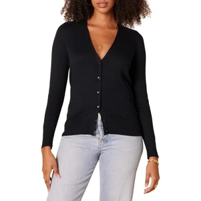 Bild av Amazon Essentials lättvikts v ringad cardigan tröja (finns i plusstorlek), svart, 5X