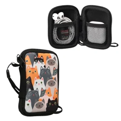 Bild av kwmobile Neoprenfodral kompatibelt med in ear hörlurar 6 x 9 cm fodral dragkedja katter
