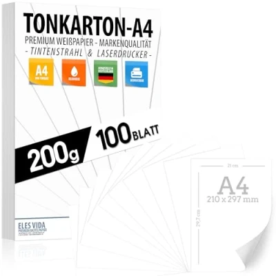 Bild av Fotopapper A4 matt papper 200 g 100 ark premiumpapper vitt DIN format skrivarpapper otryckt för vykort, brev, kartong, presentationer ark, hantverk, tonkartong scrapbooking