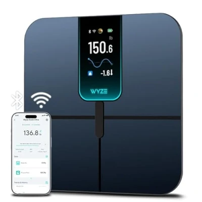 Bild av Wyze Scale Ultra, smart våg med 10,9 cm färgskärm, digital badrumsvåg för kroppsvikt BMI muskelmasskomposition, Wi Fi och Bluetooth kroppsfett hjärtfrekvens svart