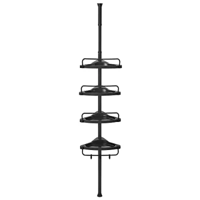 Bild av SONGMICS Justerbar hörnhylla för badrum, teleskopisk duschhylla, 85 305 cm, golv till tak, med 4 brickor, 3 krokar, svart BCB001B01