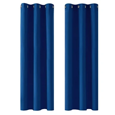 Bild av Deconovo Ogenomskinliga gardiner med öljetter för sovrum, termogardiner, ogenomskinlig gardin köldskydd, termogardin värmeskydd, tjock termogardin, 183 x 107 cm (höjd bredd), kungsblå, set om 2