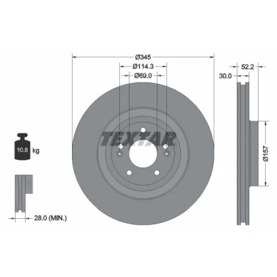 Bild av TEXTAR 92315103 Disque de frein 345 30 05/07 114,3 ventilé l&#039;intérieur revêtu sans boulon fix roue, moyeu roue