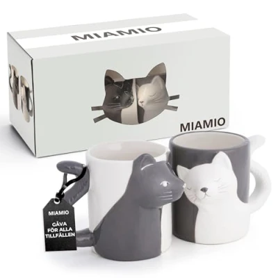 Bild av MIAMIO Kyssande kattmuggar set/kaffekoppar, presenter till kattälskare för män/kvinnor