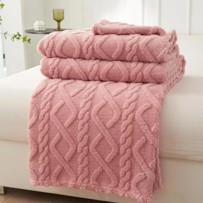 Bild av Mezzar Fleecetäcke, för dubbelsäng, mjuk filt soffa och säng, varm bekväm, rosa, 200 x 230