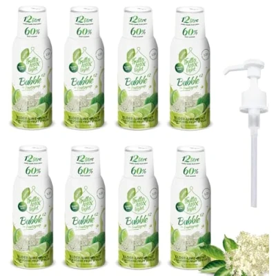 Bild av 8 pack Light Low Carb Fitness Sirap från FruttaMax Noll socker Med Stevia 50 60% fruktinnehåll (8 x 500ml) Fläder Lime Mynta Light)