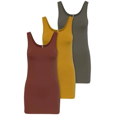 Bild av ONLY 3 pack damtoppar basic tanktoppar vit, svart, grå, blå, grädde kvinnor skjorta lång sommarskjortor topp 15201465, Färgmix 3, XL