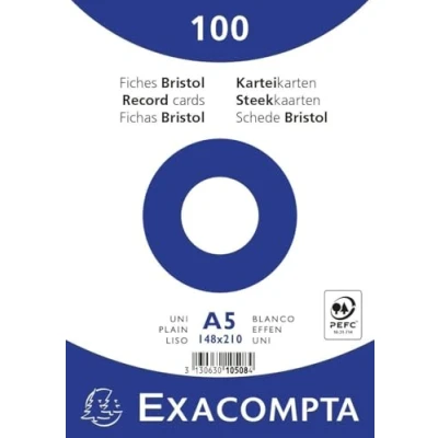 Bild av Exacompta Ref 10508E Förpackning med 100 vanliga operforerade kartotekskort filmförpackade kompatibla bläckstråleskrivare, laserskrivare och kopiatorer format 148 x 210 mm färg vit