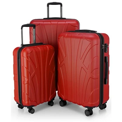 Bild av Suitline Koffer i 3 Größen, Vagnset Rollkoffer Hartschalen Reisekoffer (55 cm, 66 76 cm) Zwillingsrollen, 15 Verschiedene Farben, Röd, SET OF 3, Bagageset