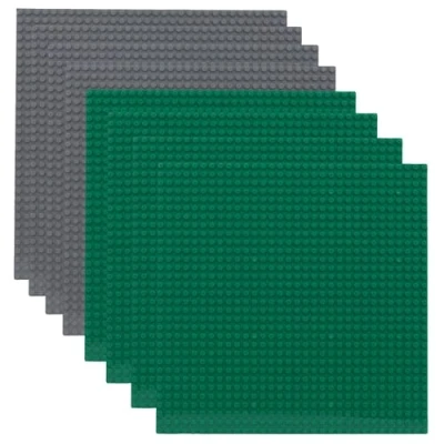 Bild av Fousenuk 8 stycken plattor uppsättning byggplattor, basplatta i plast med 32 x knoppar, byggstenar platta gröna och grå, klassisk kompatibel de flesta varumärken 25 cm