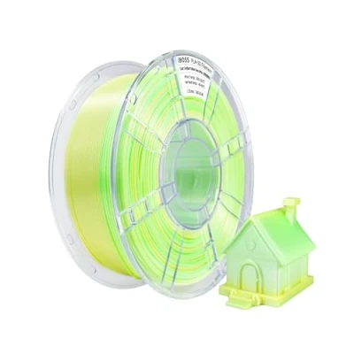 Bild av iBOSS Silke Gradient PLA Plus (PLA+) filament med 3D skrivare 1,75/ 0,02 mm, 1 kg spole (2,2 lbs) trefärgad Pro filament, lämplig för de flesta FDM (färggradient gul grön vit)