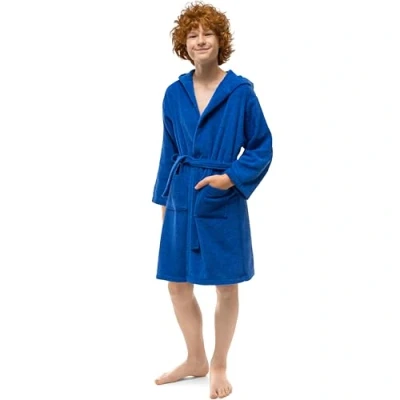 Bild av Twinzen tonårsbadrock för pojkar och flickor med huva, 100% OekoTex bomull, 13 14 år Marinblå Terry Cloth Ultramjuk absorberande morgonrock i