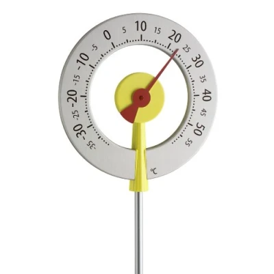 Bild av TFA Dostmann analog design trädgårdstermometer LOLLIPOP, 12.2055.07, med röd visare, silver gul