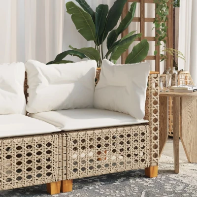 Bild av Soffa hörnsektion för trädgården med dynor beige konstrotting