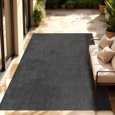 Bild av Paco Home Matta Utomhus Balkong Terrass Köksmatta Enfärgad Melerat Mönster, Storlek:140x200 cm, Färg:Antracit