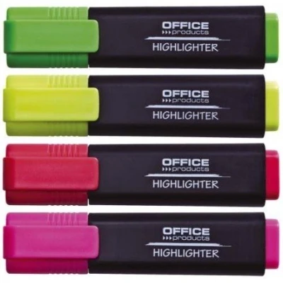 Bild av OFFICE PRODUKCTS överstrykningspenna lysande 4 pack färg: Gul, Oragne, rosa, grön/highlighter textliner det giftfria bläcket, kilspets ljusa färger hög kvalitet/linjetjocklek 15 mm