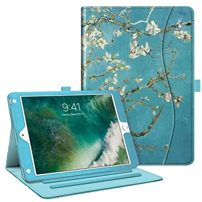 Bild av Fintie fodral kompatibelt med iPad 6:e /5:e generationen/iPad Air 2/iPad 1, 25 cm hörnskydd flervinklat visande folio ficka, automatisk uppvakning/sömn, blomning