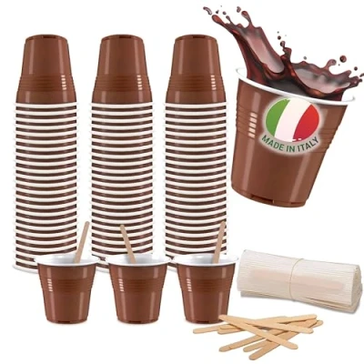 Bild av COFFISANO Kit 150 Kaffekoppar + skopor, skopelset 90 mm engångsbruk i björkträ och glas 80 ml, för espressorestauranger, kontor, sovsal, bar (150 150)