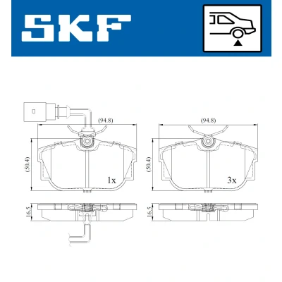 Bild av SKF VKBP 90493 E Jeu de plaquettes frein contact signal d&#039;usure inclus VOLKSWAGEN: Transporter 4 Bus,