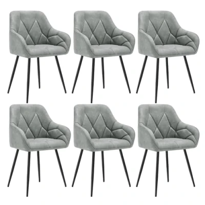 Bild av WOLTU Uppsättning med 6 matrumsstolar, köksstol, stol matsal vardagsrum, ergonomisk fåtölj, armstödsstol, stoppstol, sits av vintagekonstläder, metallben, grå, EZS03gr