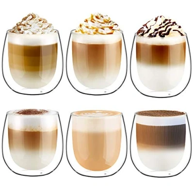 Bild av glastal 250 ml dubbelväggig latte macchiato espressokoppar espresso glas set med 6 termoglas kaffeglas dricksglas